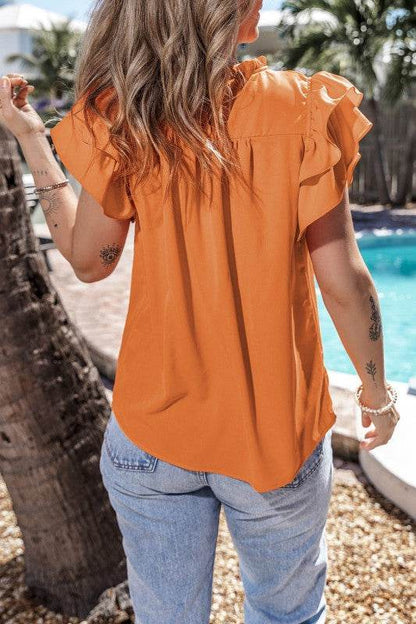 Dayana Ruffled Flutter Sleeve Pleated Blouse - Shop Style & More | Fresh Looks, Everyday Deals & Free Shipping