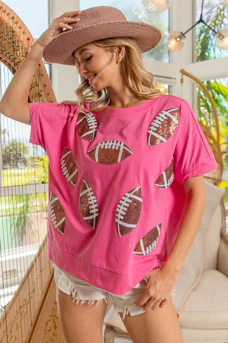 BiBi Game Day Sequins Patched Half Sleeves Top - Shop Style & More | Fresh Looks, Everyday Deals & Free Shipping