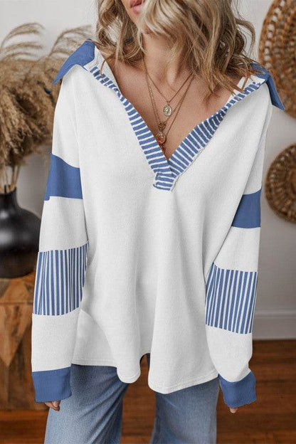 Black Striped Patchwork Collar Sweatshirt - Shop Style & More | Fresh Looks, Everyday Deals & Free Shipping