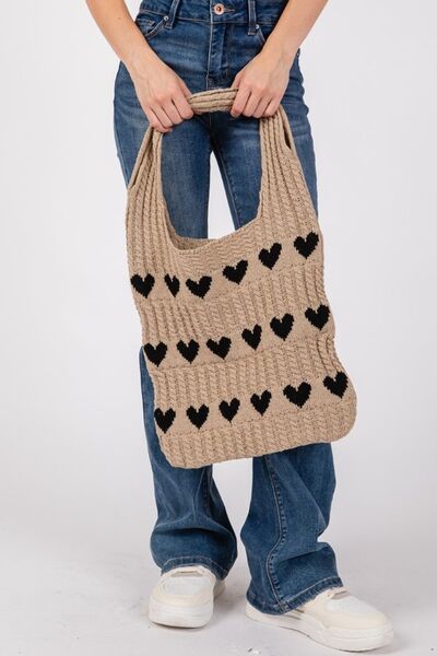 Fame Contrast Heart Crochet Tote Bag Bags