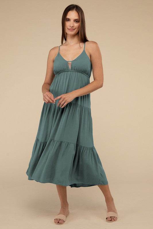 Woven Sweetheart Neckline Tiered Cami Midi Dress - Shop Style & More | Fresh Looks, Everyday Deals & Free Shipping