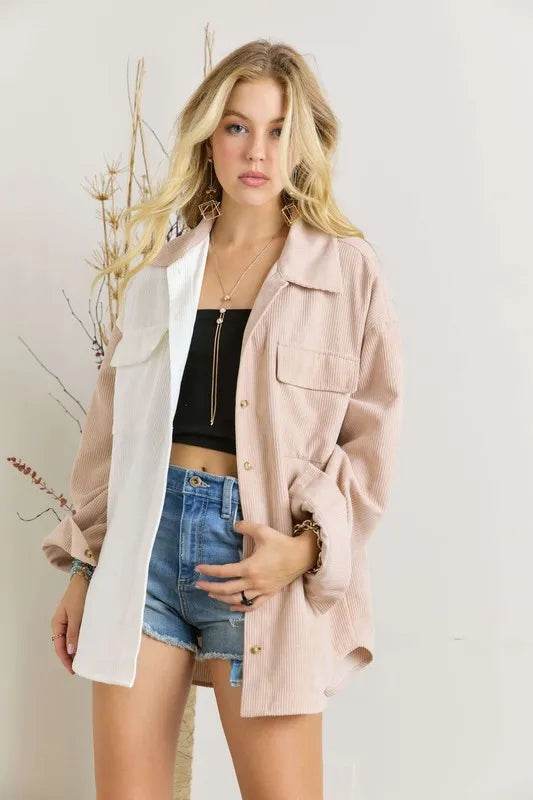 ADORA Color Block Corduroy Shacket - Shop Style & More | Fresh Looks, Everyday Deals & Free Shipping