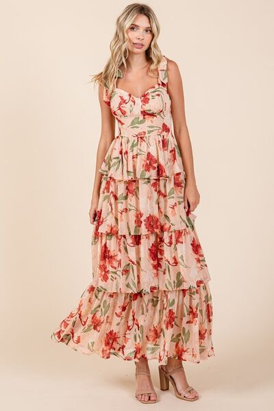 Mittoshop Layered Floral Sweetheart Neck Maxi Dress Casual Dresses