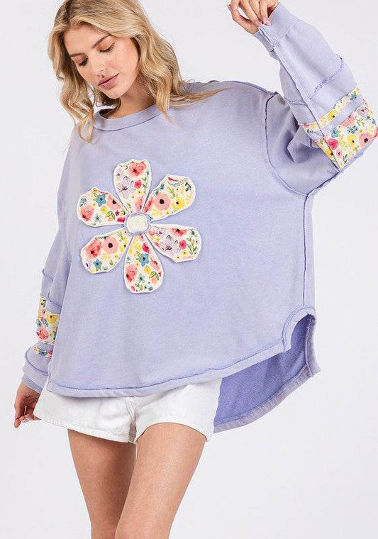 SAGE + FIG Daisy Patch Applique Long Sleeve Sweatshirt - Shop Style & More | Fresh Looks, Everyday Deals & Free Shipping