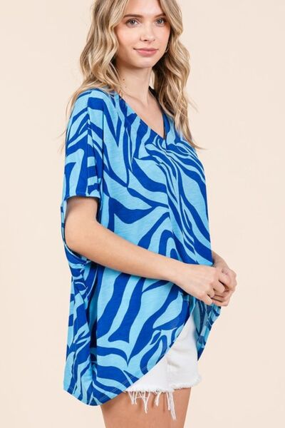 Mittoshop Zebra Print V-Neck Short Sleeve Oversized Top Blouses