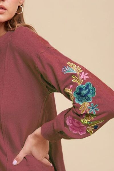 Annie Wear Embroidered Long Sleeve French Terry Top Hoodies & Sweaters