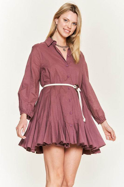 SOLID FLARE SHIRT DRESS KRD4190 - Shop Style & More | Fresh Looks, Everyday Deals & Free Shipping