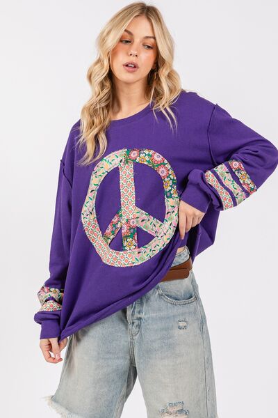 SAGE+FIG Peace Applique Patch Long Sleeve Top Hoodies & Sweaters