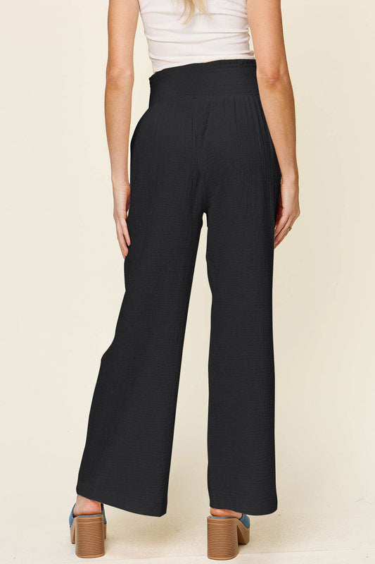 Double Take Full Size Texture Smocked Waist Wide Leg Pants - Shop Style & More | Fresh Looks, Everyday Deals & Free Shipping