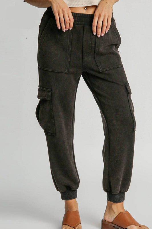 Umgee Full Size Mineral Washed Elastic Waist Cargo Pants Plus Size - Shop Style & More | Fresh Looks, Everyday Deals & Free Shipping