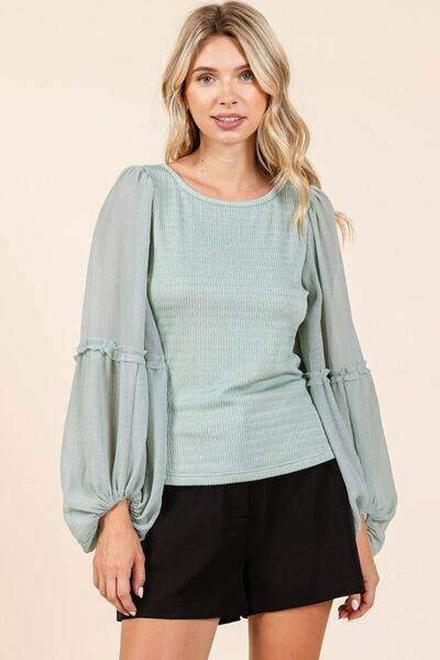 Mittoshop Mixed Media Textured Knit Chiffon Long Sleeve Top - Shop Style & More | Fresh Looks, Everyday Deals & Free Shipping