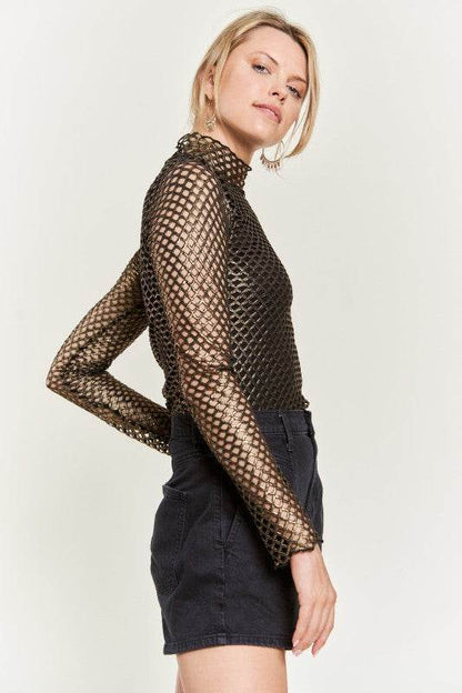 Mock neck Metallic long sleeve Top - Shop Style & More | Fresh Looks, Everyday Deals & Free Shipping