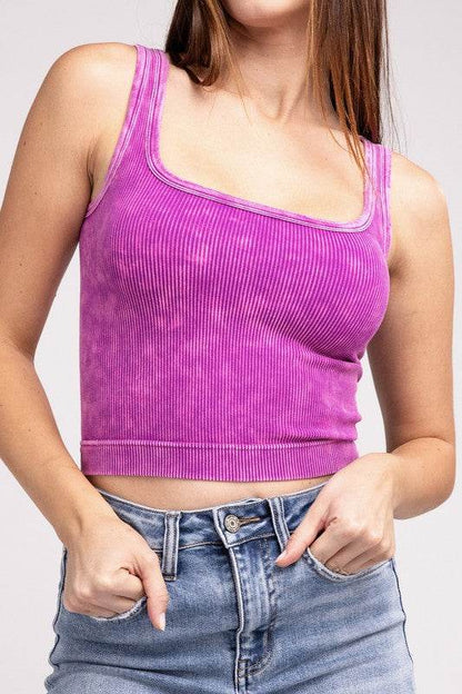 2 Way Neckline Washed Ribbed Cropped Tank Top - Shop Style & More | Fresh Looks, Everyday Deals & Free Shipping