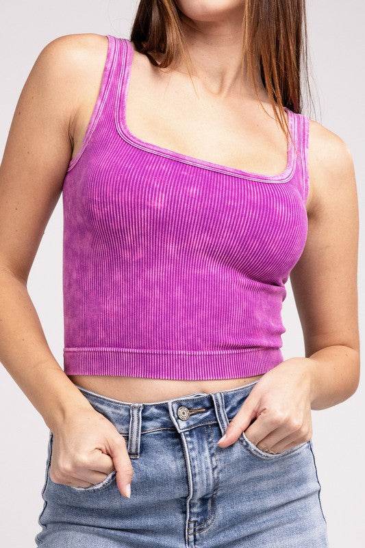 2 Way Neckline Washed Ribbed Cropped Tank Top - Shop Style & More | Fresh Looks, Everyday Deals & Free Shipping