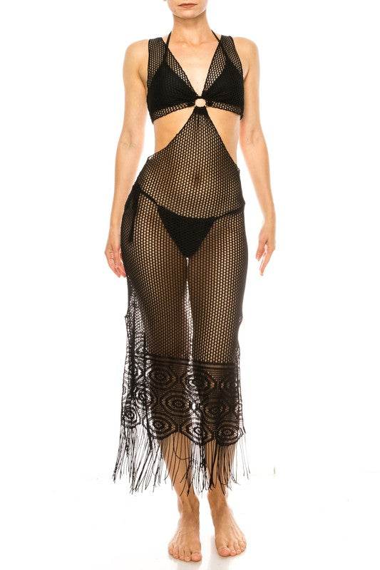 Relaxing Crochet with Tinsel Bottom Mid Cutout Cover Up - Shop Style & More | Fresh Looks, Everyday Deals & Free Shipping