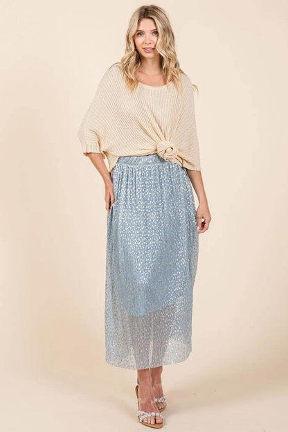 Mittoshop Metallic Glitter Speckle Print Elastic Midi Skirt - Shop Style & More | Fresh Looks, Everyday Deals & Free Shipping