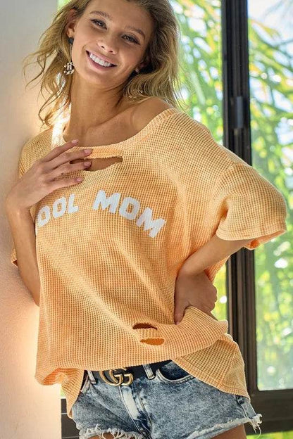 BiBi Washed Laser Cut Detail Cool Mom Print Thermal Top - Shop Style & More | Fresh Looks, Everyday Deals & Free Shipping