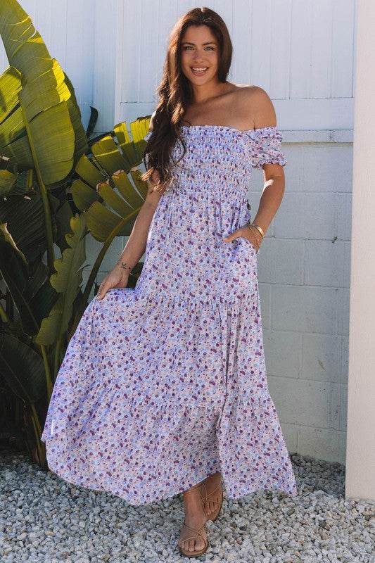 Bubble Sleeve Shirred High Waist Maxi Dress - Shop Style & More | Fresh Looks, Everyday Deals & Free Shipping