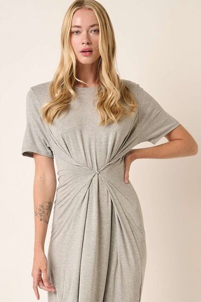 Mittoshop Side Slit Round Neck Short Sleeve Dress Heather Grey Casual Dresses