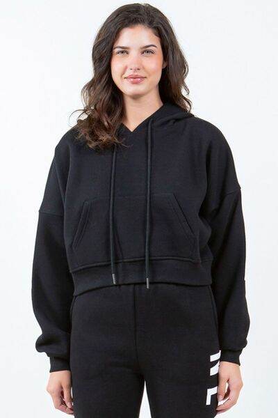 American Bazi Letter Graphic Long Sleeve Drawstring Cropped Hoodie - Shop Style & More | Fresh Looks, Everyday Deals & Free Shipping
