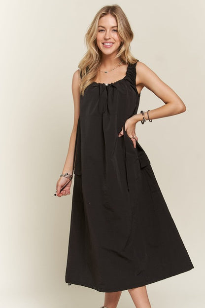 ADORA Drawstring Slit Back Cargo Dress Black Casual Dresses