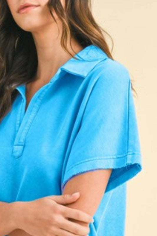 Annie Wear Mineral Washed Johnny Collar Short Sleeve Dress - Shop Style & More | Fresh Looks, Everyday Deals & Free Shipping