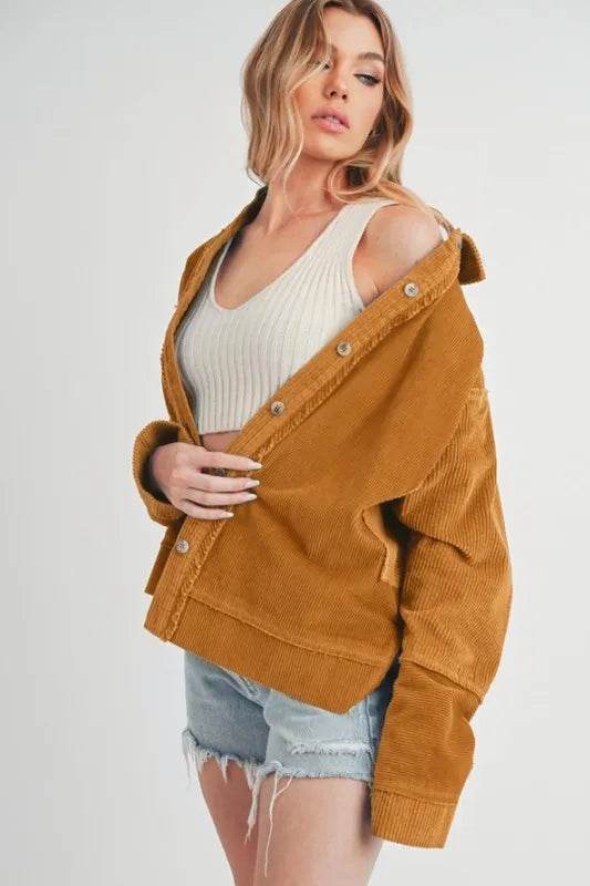Aemi + Co Side Slit Exposed Seam Button Up Corduroy Jacket - Shop Style & More | Fresh Looks, Everyday Deals & Free Shipping