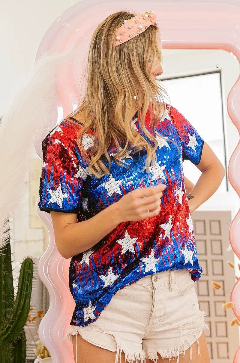 BiBi American Theme Star Pattern Sequin Top - Shop Style & More | Fresh Looks, Everyday Deals & Free Shipping