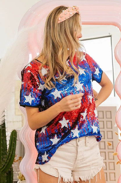 BiBi American Theme Star Pattern Sequin Top - Shop Style & More | Fresh Looks, Everyday Deals & Free Shipping