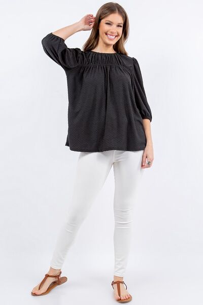 Celeste Full Size Puff Sleeve and Bow Detail Top Plus Size Blouses