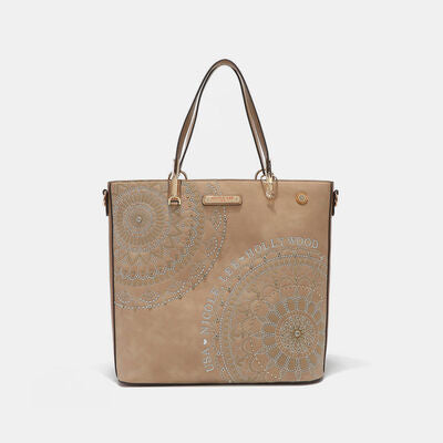 Nicole Lee USA Metallic Stitching Embroidery Inlaid Rhinestone Tote Bag Beige One Size Bags