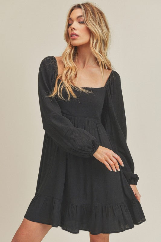 Aemi + Co Ruffled Hem Square Neck Balloon Sleeve Mini Dress Casual Dresses