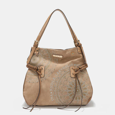 Nicole Lee USA Side Braided Tassel Inlaid Rhinestone Embroidery Hobo Bag Beige One Size Bags