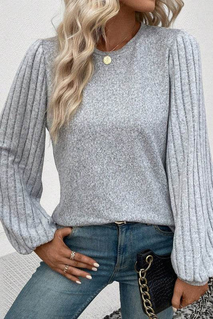 Alayna Contrast Ribbed Bishop Sleeve Top - Shop Style & More | Fresh Looks, Everyday Deals & Free Shipping
