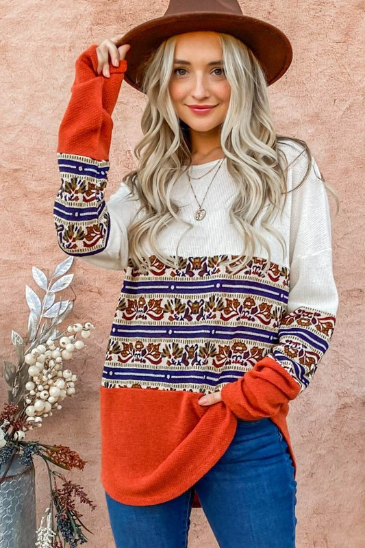 And The Why Ethnic Print Color Block Top - Shop Style & More | Fresh Looks, Everyday Deals & Free Shipping