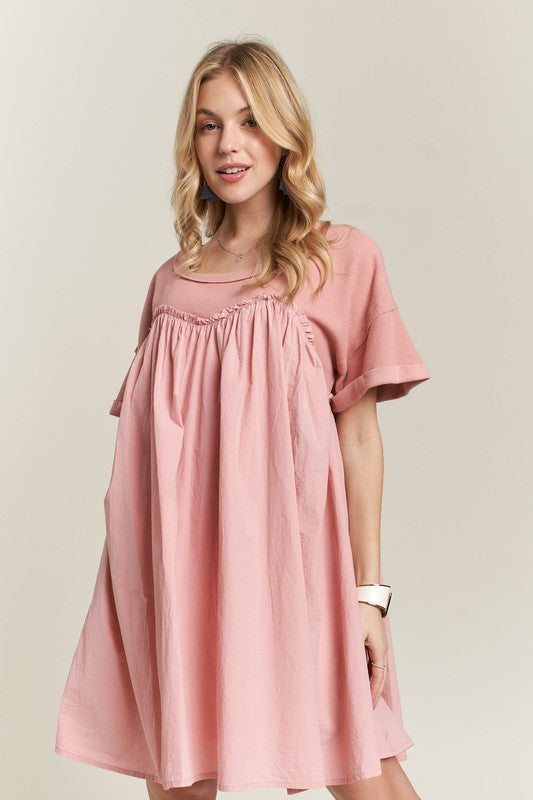 ADORA Round Neck Half Sleeve Babydoll Dress Casual Dresses