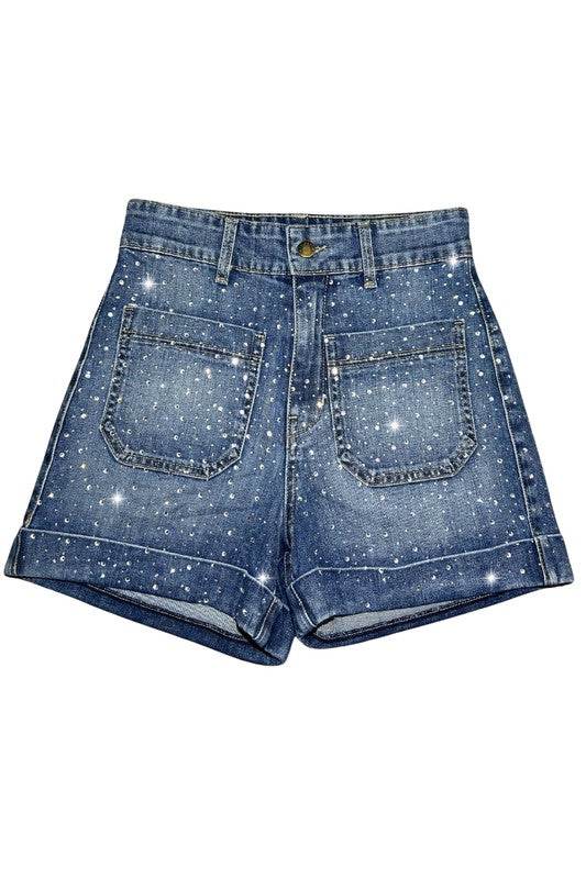 Willow Rhinestone Denim Short Medium Wash - Shop Style & More | Fresh Looks, Everyday Deals & Free Shipping