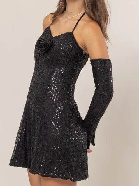 HYFVE Sequin Rosette Halter Mini Dress - Shop Style & More | Fresh Looks, Everyday Deals & Free Shipping