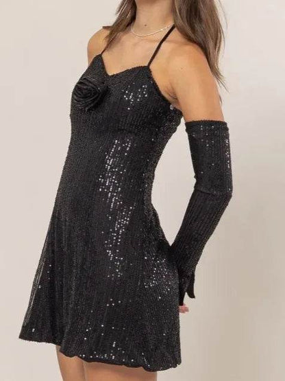 HYFVE Sequin Rosette Halter Mini Dress - Shop Style & More | Fresh Looks, Everyday Deals & Free Shipping