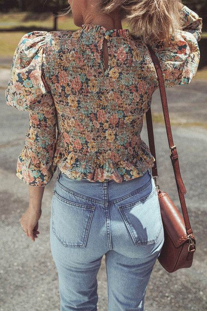Floral Print Bubble Sleeve Ruffled Crop Top - Shop Style & More | Fresh Looks, Everyday Deals & Free Shipping