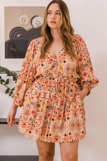 ODDI Full Size Printed Ruff Sleeve Romper with Pockets - Shop Style & More | Fresh Looks, Everyday Deals & Free Shipping