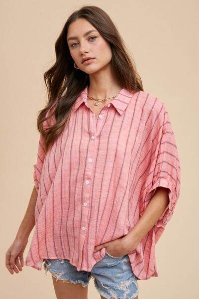 Annie Wear Striped Button Up Half Sleeve Shirt - Shop Style & More | Fresh Looks, Everyday Deals & Free Shipping