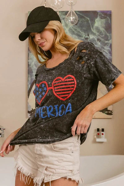 BiBi 4th Of July Theme Mineral Washed Laser Cut Top - Shop Style & More | Fresh Looks, Everyday Deals & Free Shipping