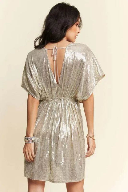 Davi & Dani Sequin Plunge Neck Knot Cut Out Tie Back Party Dress - Shop Style & More | Fresh Looks, Everyday Deals & Free Shipping