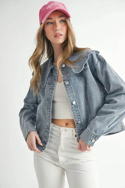 MABLE Scallop Peter Pan Collar Denim Jacket - Shop Style & More | Fresh Looks, Everyday Deals & Free Shipping