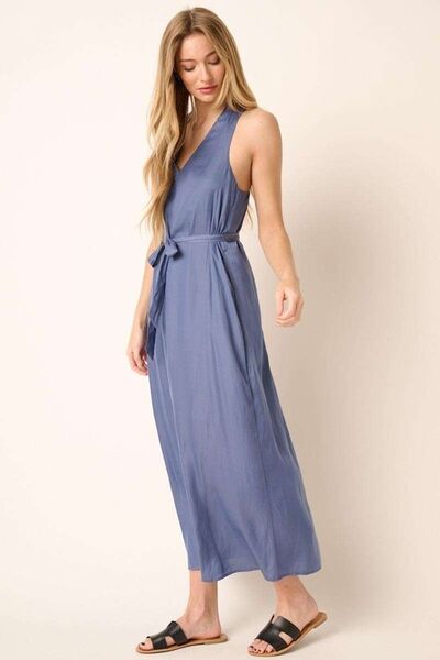 Mittoshop Cross Back Belted V Neck Tank Maxi Dress Casual Dresses