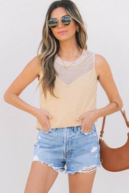 Milena Mesh Patchwork Crew Neck Tank Top - Shop Style & More | Fresh Looks, Everyday Deals & Free Shipping