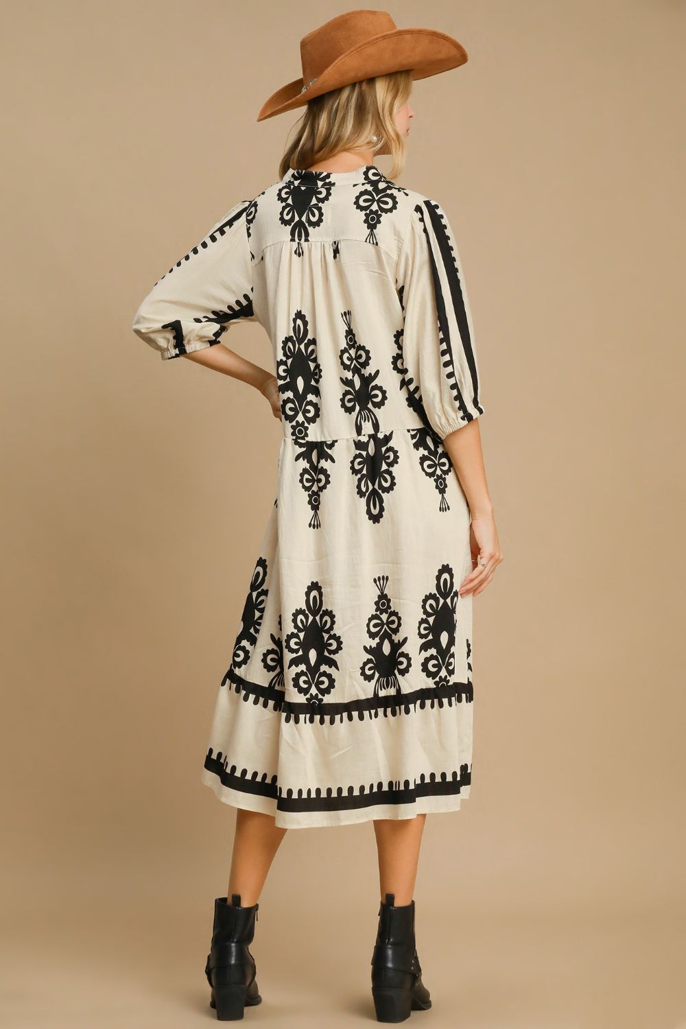 Umgee Printed Notched Midi Dress Casual Dresses