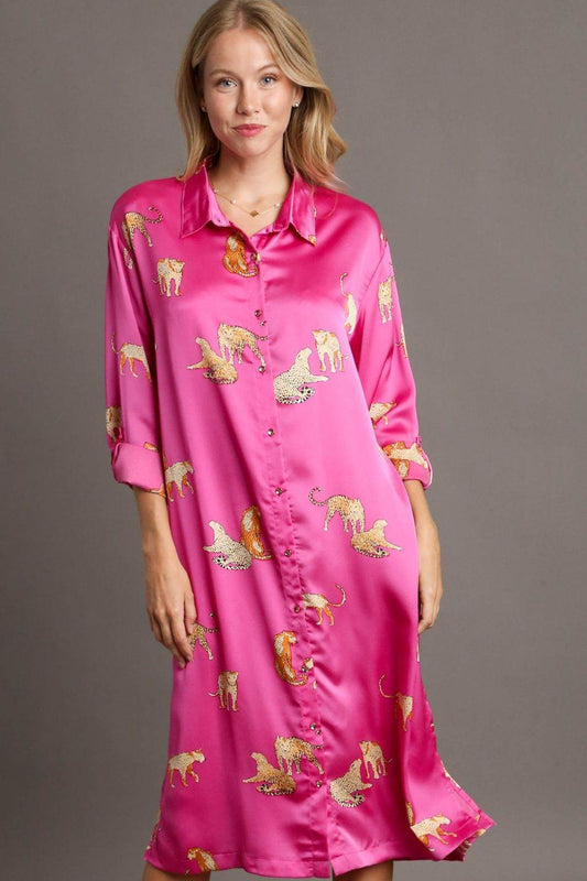 Umgee Full Size Animal Print Button Down Midi Shirt Dress Plus Size - Shop Style & More | Fresh Looks, Everyday Deals & Free Shipping