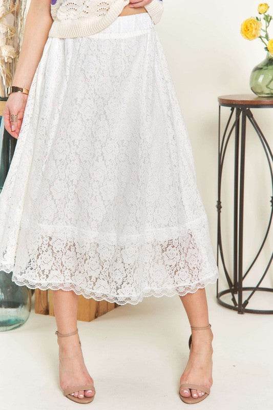ADORA Elastic Waist Lace Midi Skirt - Shop Style & More | Fresh Looks, Everyday Deals & Free Shipping